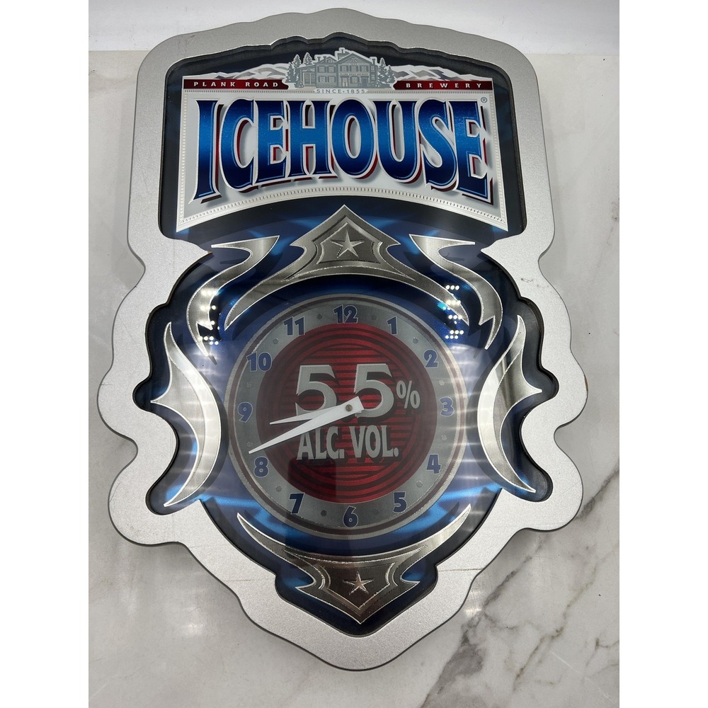 Vintage Icehouse Beer Wall Clock 2008 Plank Road Brewery Pub Bar Decor 5.5% Blue